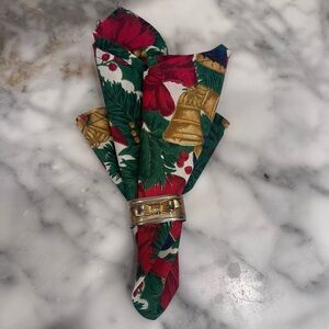 (4) Vintage Christmas Napkins - Holiday Bells & Bows